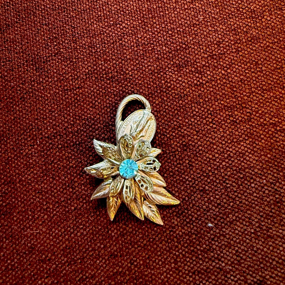 Vintage Silver Brooch with Blue Gem